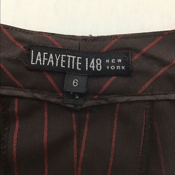 Lafayette 148 New York Brown Pinstripe 2-Piece Pantsuit Cuffed Hem - Picture 7 of 16